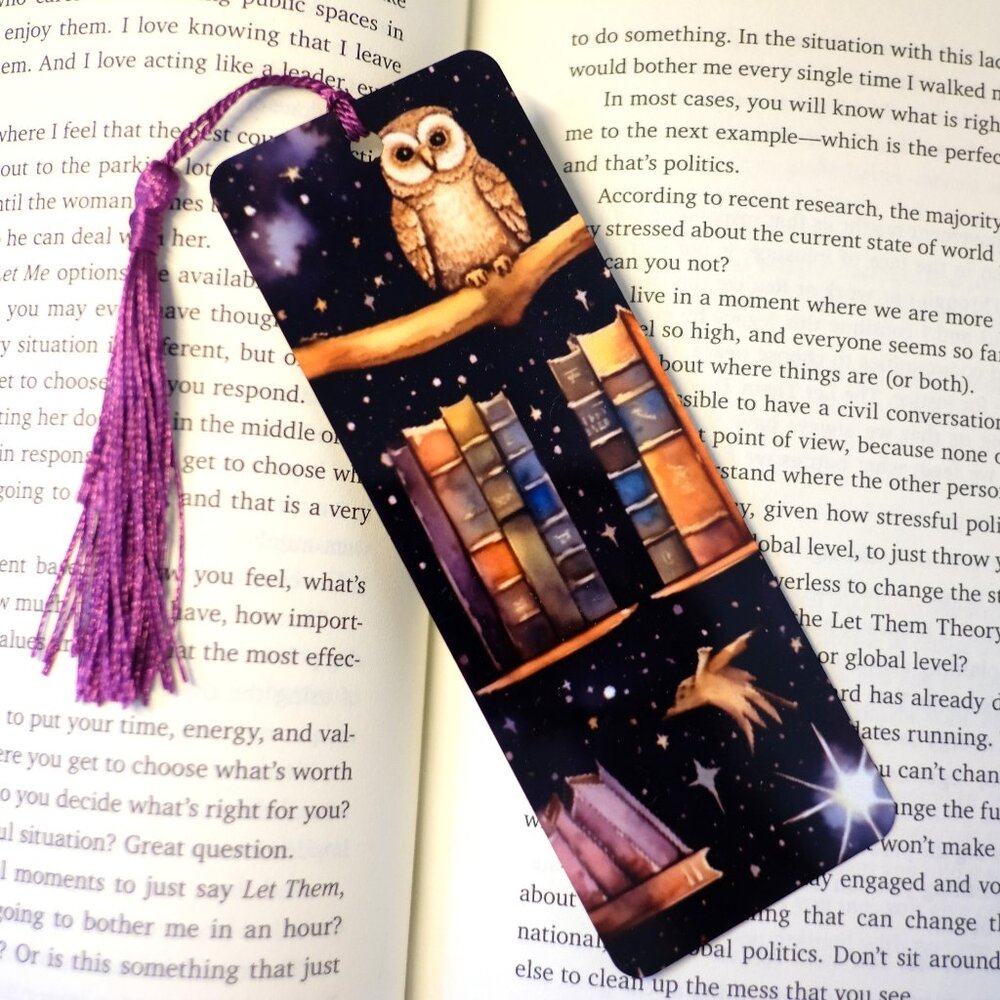 Owl and Books Metal Bookmark with Tassel, Handmade, trending, boo basket, book